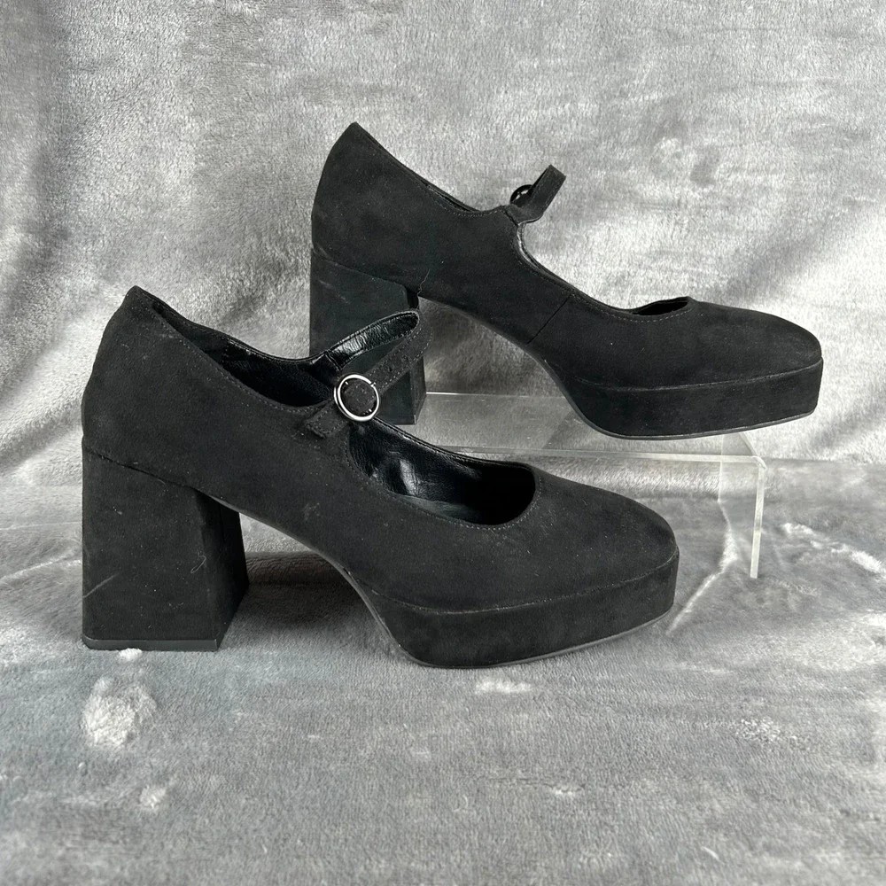 Limelight Geri Black Faux Suede‎ Platform Mary Jane Block Heels Womens 8M 106176